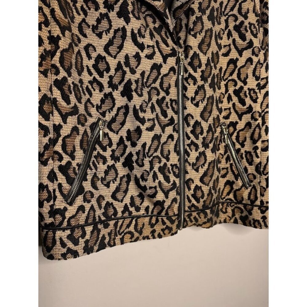 Chico's Women Jacket Size 2, US 12, L, Leopard Moto Jacquard Animal Print Edgy - Picture 4 of 9